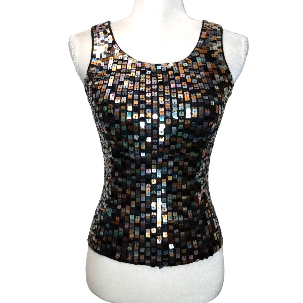 52 Weekends sleeveless square sequin sweater